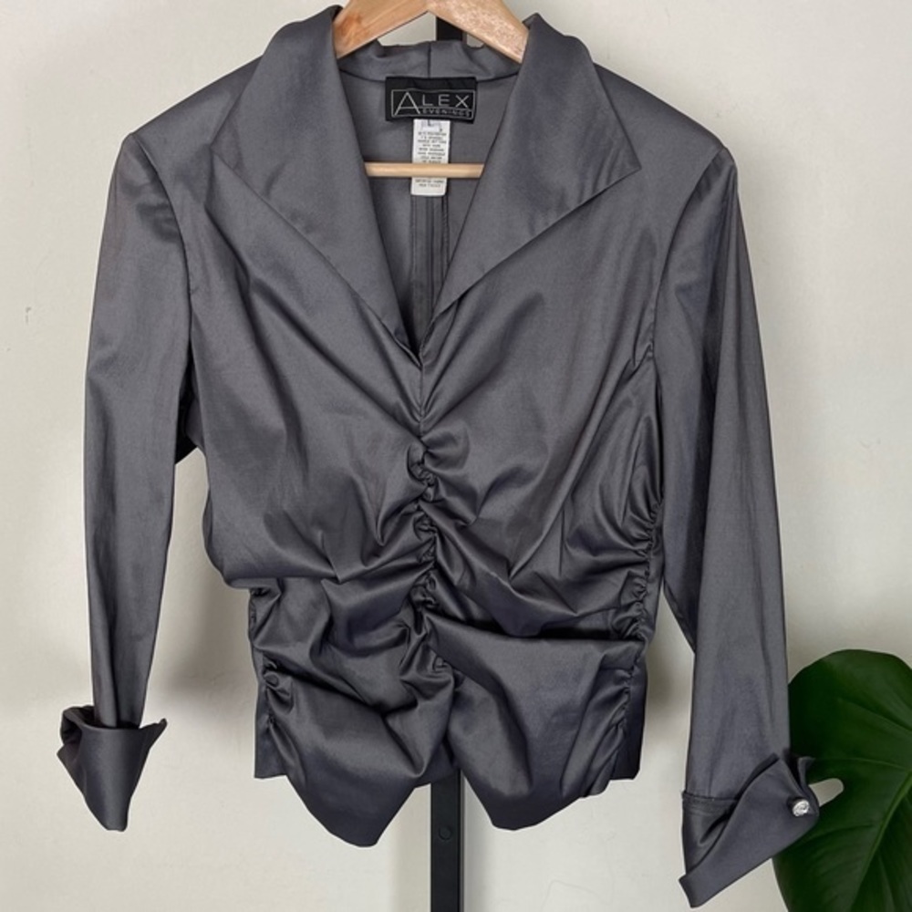Alex Evenings L Silver Ruched Flattering Rhinestone Sleeve Buttons